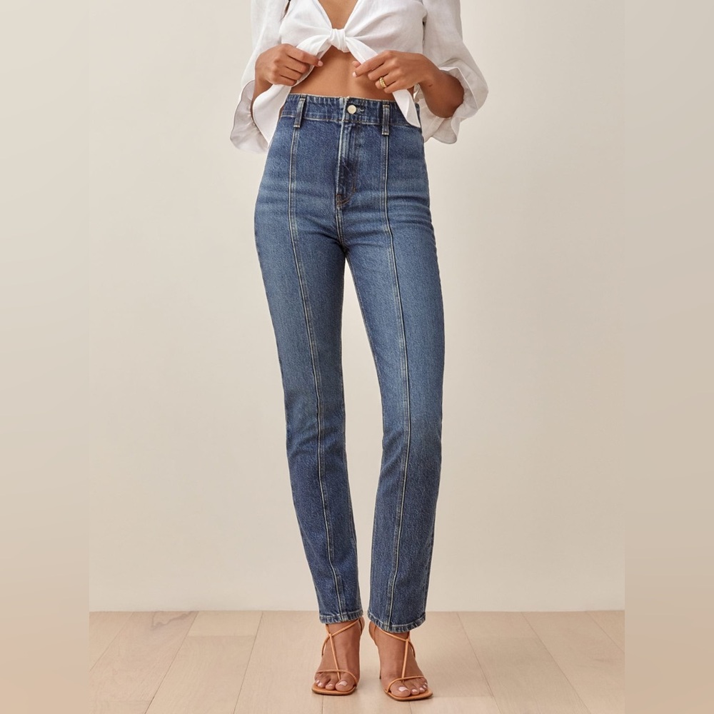 NWT Reformation Amie Seamed High Rise Straight Leg Jeans
